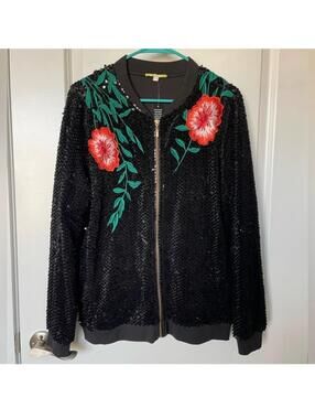 Gianni Bini Floral Embroidered Women's Zip-up Sweater